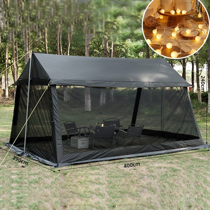 엠티링크 초대형 그늘막 텐트 812인용 캠핑 휴대용 피크닉 방수 쉘터 돔텐트 타프 거실형 천막 모기장, 블랙