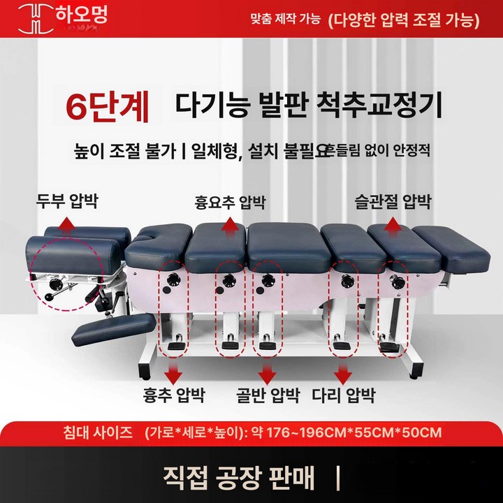 전동 척추 교정 침대 전기 리프트 복지용 정형, 그레이블루 6단 발판 토닥침 침대, 1개