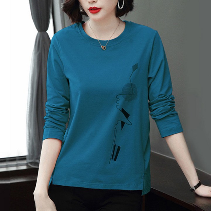 에르모소 여성 루즈핏 도형 프린팅 긴팔티셔츠 간절기 사계절 H-C033