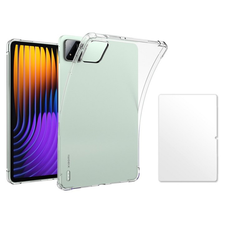 칸탐 샤오미 패드 커버 케이스 강화유리 액정보호필름 세트, 1세트