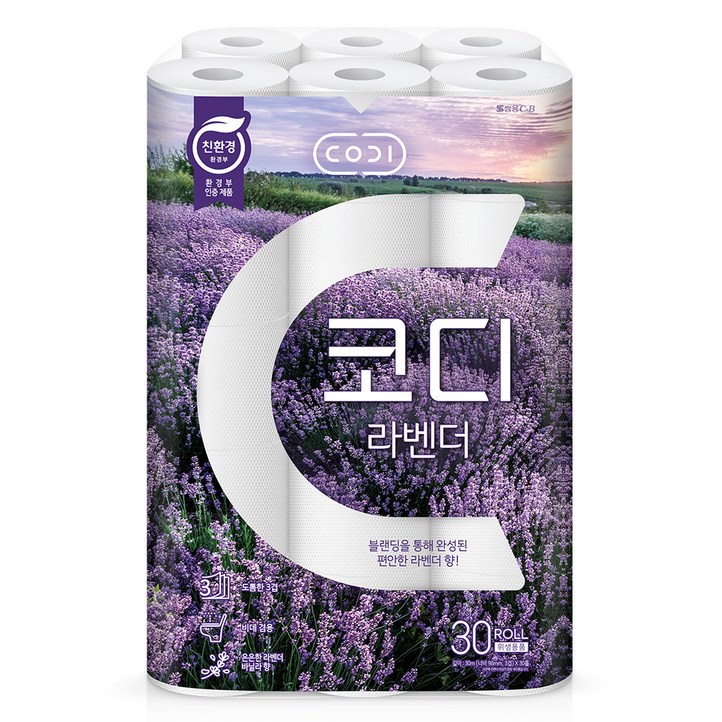 코디 라벤더 3겹 롤화장지, 30m, 30롤, 1개
