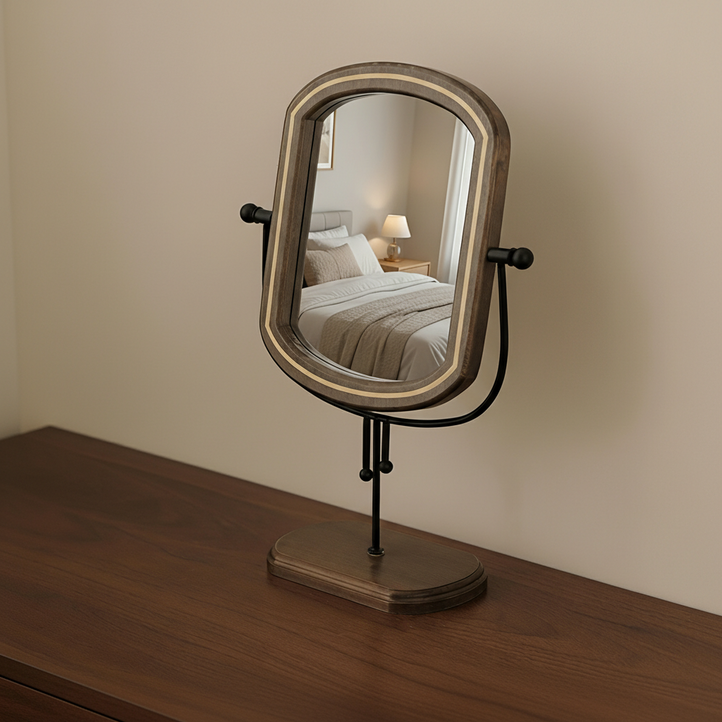 오레뉴 레트로 원목 회전식 탁상거울