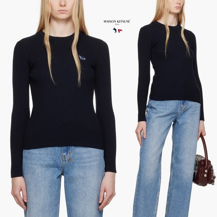 메종키츠네 BABY FOX 패치 파인 리브드 여성 니트 P480