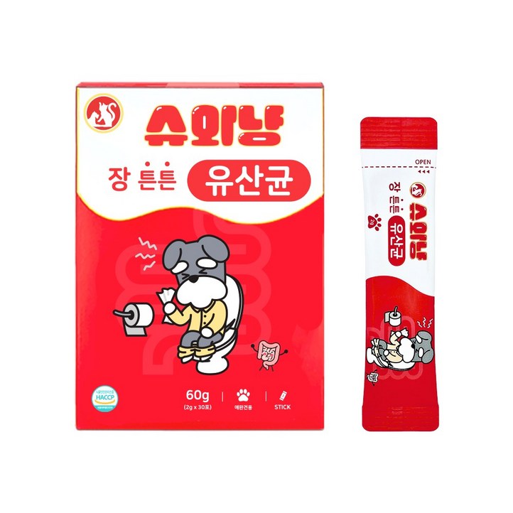 슈와냥 장튼튼 유산균 60g 강아지영양제 장 영양제, 30회분, 소화기능췌장개선, 1개