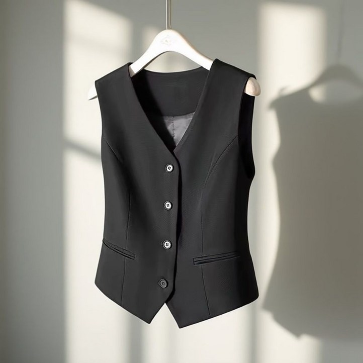 지고다그 여성 여름 브이넥 민소매 정장 베스트 슬림핏 버튼 조끼 자켓 레이어드용 셔츠 YZH72735