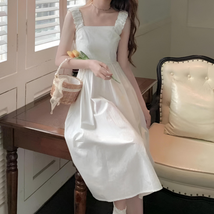 [A라인 치마] 데일리바이블 스퀘어넥 뷔스티에 롱 원피스