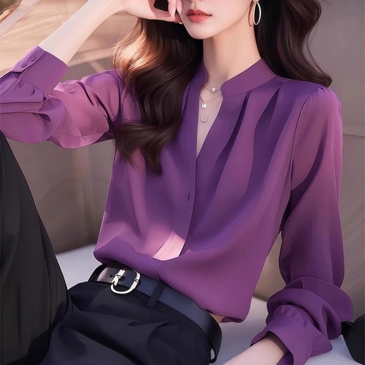 JIEVE 여자 여름 얇은 직장 얇은 프렌치식 시폰 긴팔 정식 셔츠 SZ052708