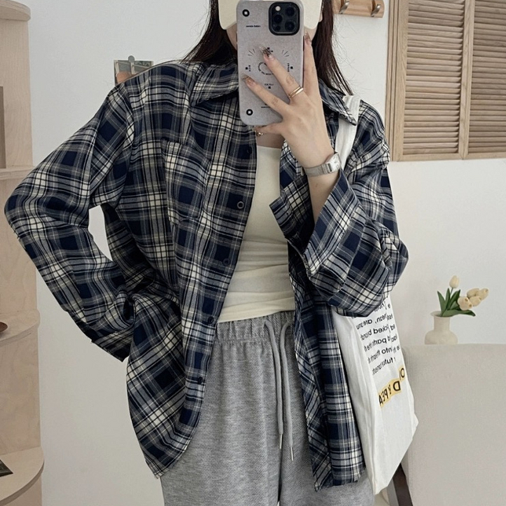 데일리룩 하르린 클래식 체크 셔츠 여성 기본템