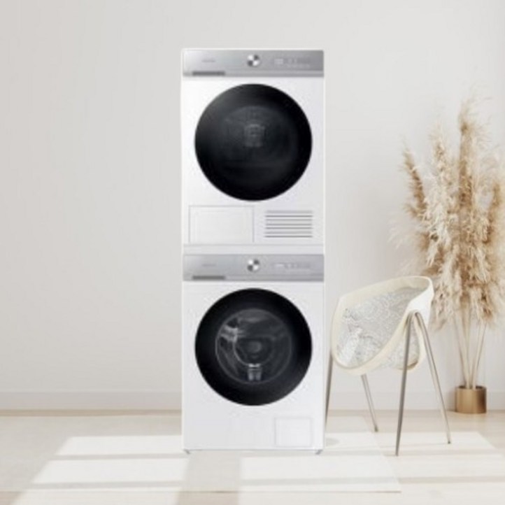 삼성전자 BESPOKE 그랑데 AI 슬림 세탁기 WW13BB844DGH  건조기 DV10BB8440GH  13kg  10kg  상단설치키트 세트 방문설치, 화이트, WW13BB844DGH1S