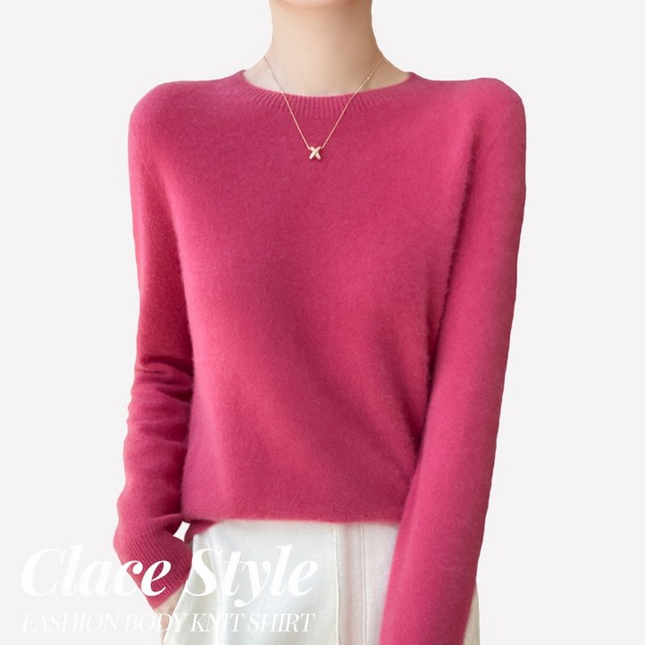 클레이스 울100 캐시미어 고급 호주산 양모  여성 라운드넥 니트