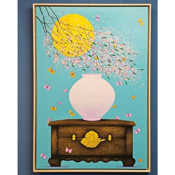 이장옥 원화  인연 달 항아리 원목액자 호텔 거실 병원 풍수 인테리어 그림액자