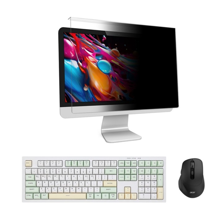 에이서 저소음 멤브레인 키보드 저소음 무선마우스 거치형 정보보안필름 패키지, 일반형, 키보드 레몬밤, OKW244 EMR213 거치형보안필름27형