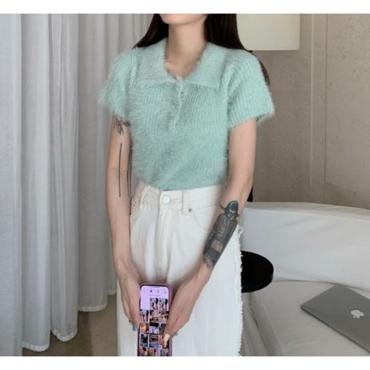 잇츠스타일 파스텔 솜사탕 반팔 니트