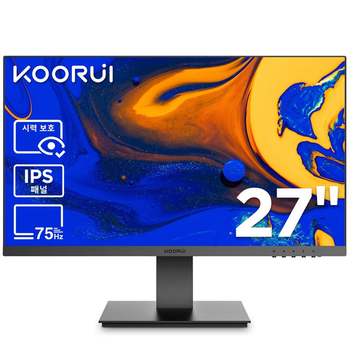 KOORUI FHD IPS 사무용 평면 모니터 리얼 75Hz초슬림 베젤벽걸이 지원22 24 27인치, 27N1