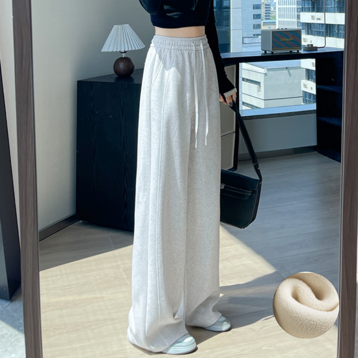 어반블룸 겨울 여성 기모 롱 와이드 루즈 핏 밴딩 트레이닝 팬츠