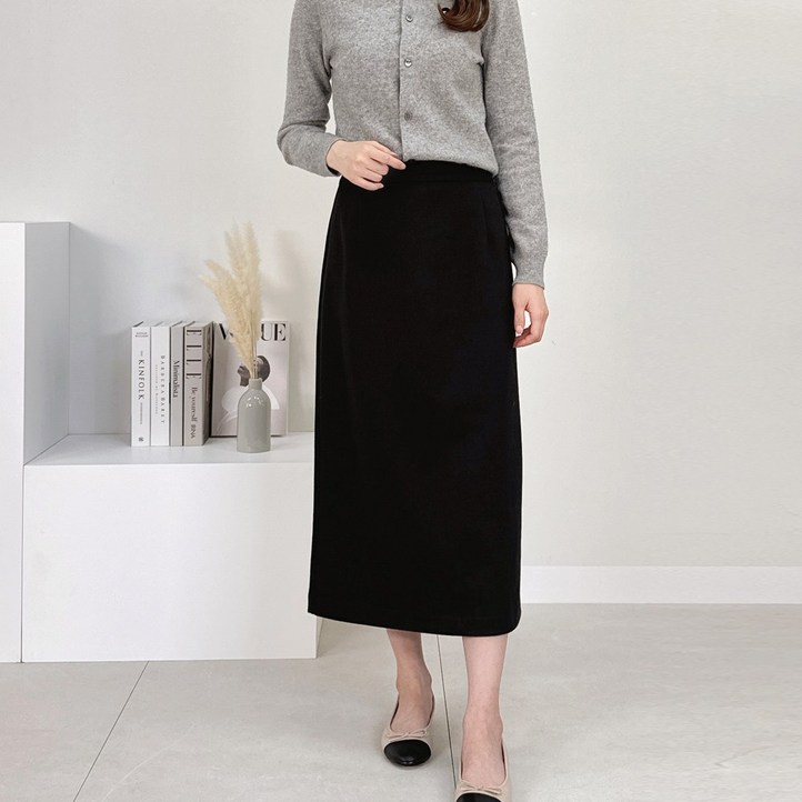 마르쉘 롱스커트 55100 빅사이즈 H라인 스커트 여성 정장치마 기모 헤링본 사계절