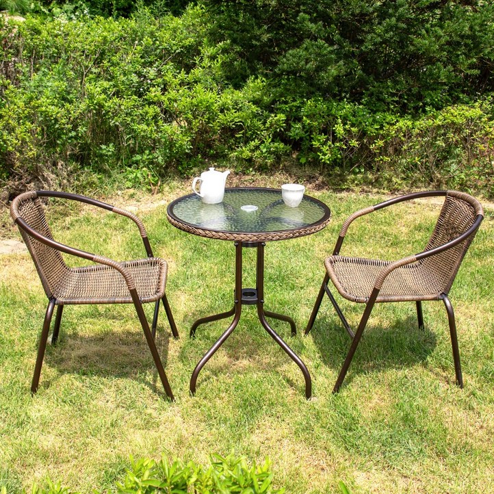 유로강화유리테이블 원형1개유로39번의자2개 정원 카페 커피숍 2인 야외 세트