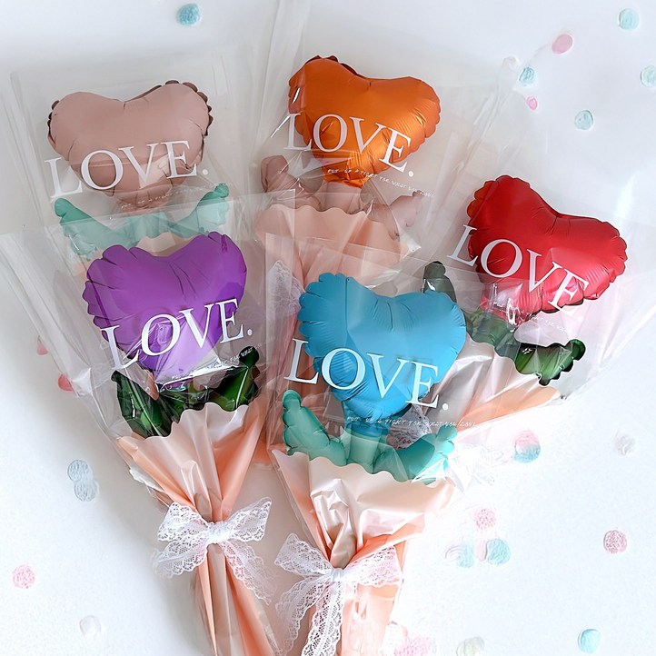 DIY 하트 한송이 풍선 꽃다발 막대풍선 세트