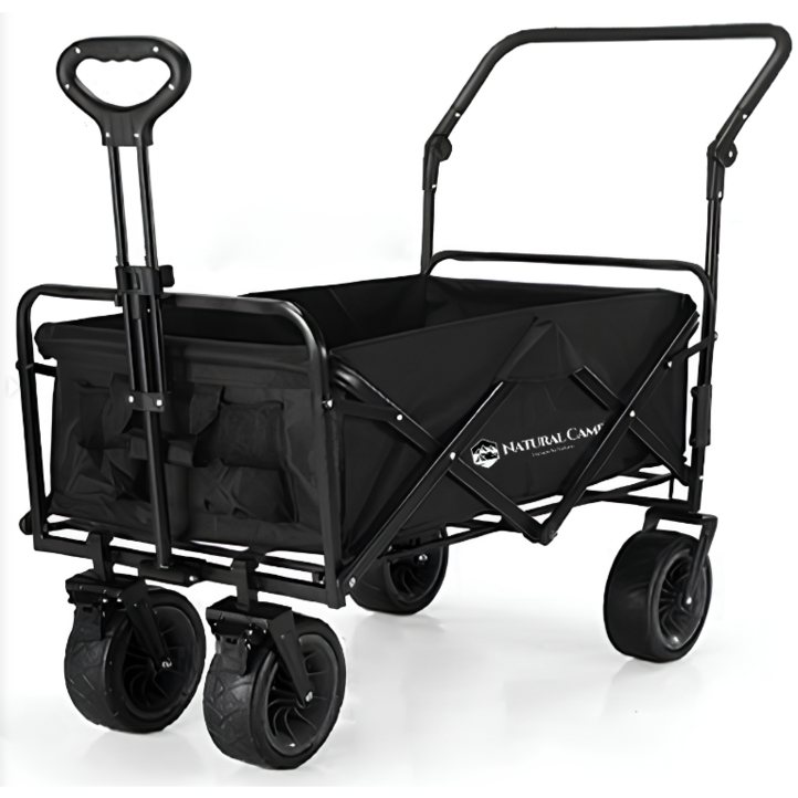 네츄럴캠프 캠핑 웨건 폴딩카트 푸쉬핸들 광폭타이어 150L  수납가방 세트, 1개, 블랙