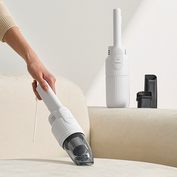 홈리아 무선 미니 핸디형 청소기 원룸 다용도 컴팩트 차량용 휴대용 진공청소기, 화이트, 단일상품