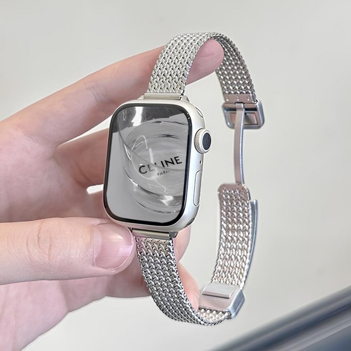 아이라 애플워치 호환 슬림 메탈 스트랩 밴드 384041mm, 실버 42444549mm