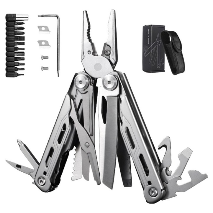 ZOZOFO GHK6Pro NEW버전 접이식 16기능 멀티툴 공구 아웃도어 서바이벌 맥가이버칼 캠핑용품, 은색GHK6Pro, 1개