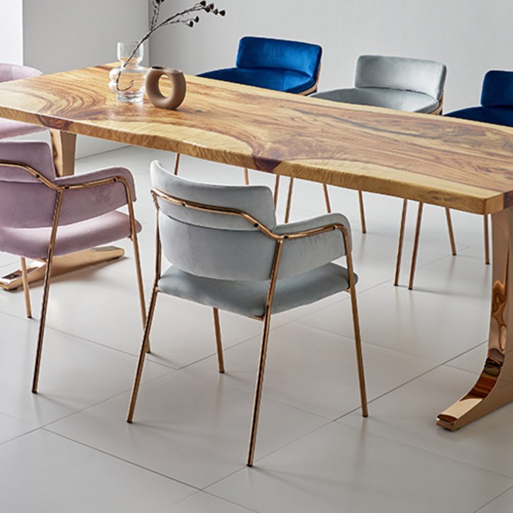 가구앤하우스 아이템 벨벳 PU 로즈골드 인테리어 디자인 식탁 테이블 의자(3colors), 아이템 체어(그레이벨벳), 1개 6380099586
