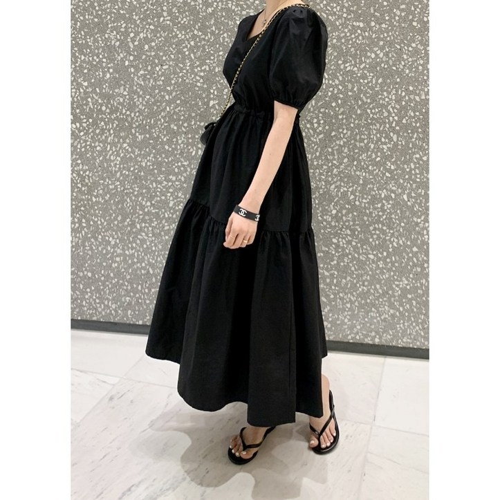 당일출고 반팔 퍼프 소매 스트링 롱 원피스 봄 여름 면100 빅사이즈 임산부 옐로우 블랙 검정 하객룩 오피스 데이트 데일리 임부 a라인 캉캉 체형보정 뱃살커버 하객 결혼식