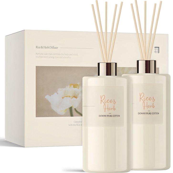 살림백서 라이스 앤 허브 대용량 디퓨저 500ml x 2p, 다우니퓨어코튼, 1개