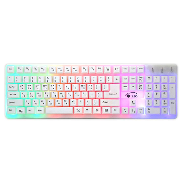 ZIO G-Light 레인보우 LED 유선 일반형 키보드, 화이트