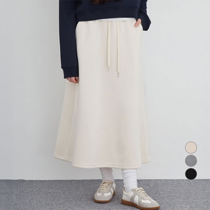 ELLE PARIS 여성용 도톰 속기모 A라인 밴딩 롱스커트