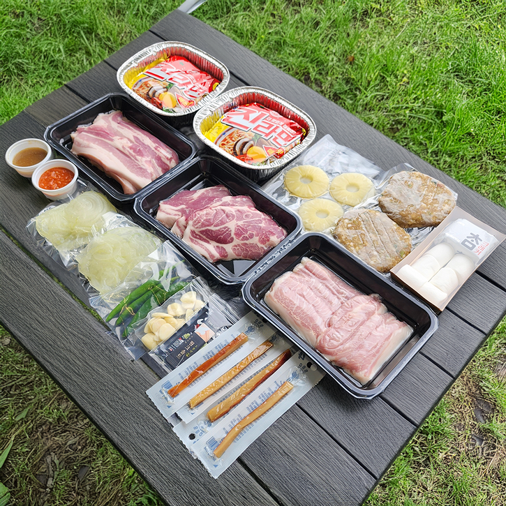 내일도착캠핑직송 더누렁소 캠핑 바베큐 세트 16종 풀패키지 한돈 삼겹살 목살 밀키트, 1.2kg, 1세트