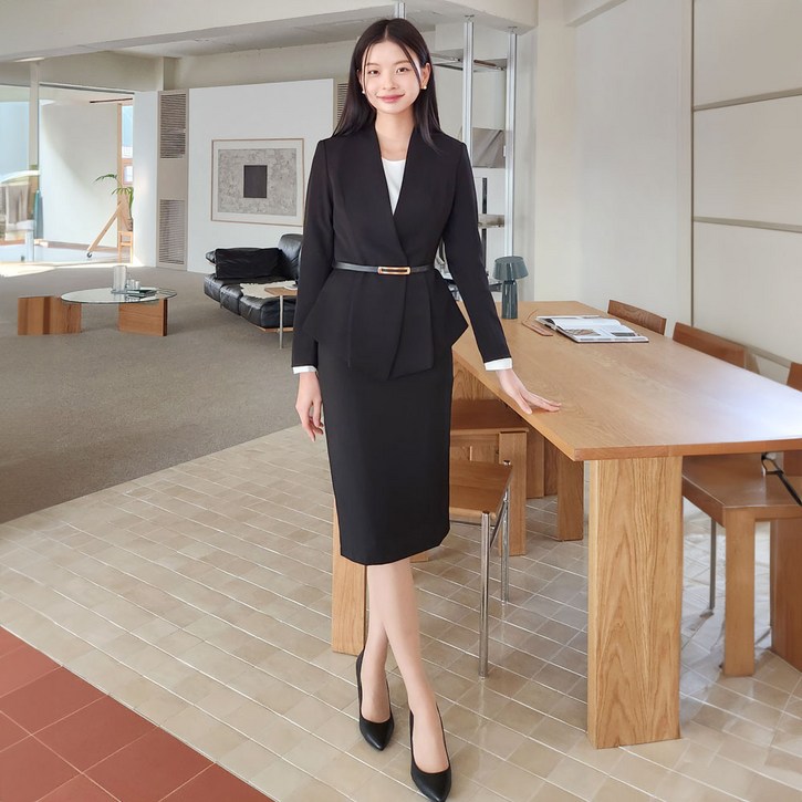 여성 정장 치마 세트 면접 H라인 자켓 마이 스커트 검정 이엘