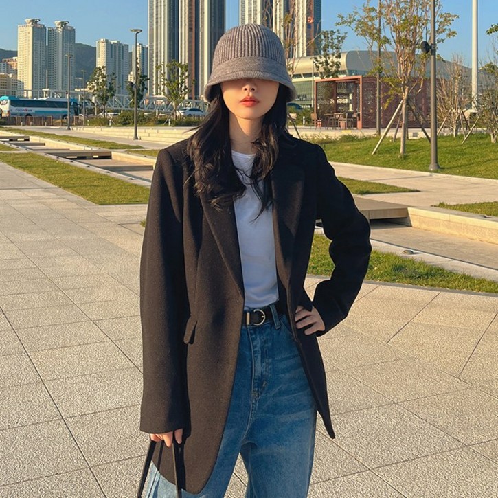 국내 자체 제작당일 발송 울 혼방 모직 베이직 심플 자켓