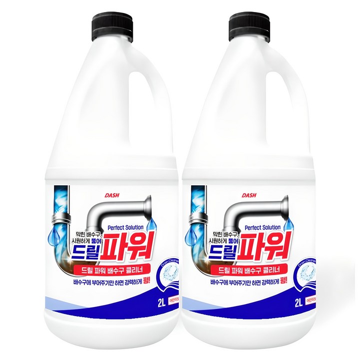 DASH 드릴 파워 초강력 배수구 클리너, 2L, 2개
