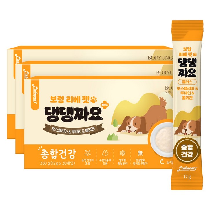 보령 리베 펫 댕댕짜요 플러스 종합건강 강아지 영양간식, 눈건강피부건강관절건강, 360g, 3세트