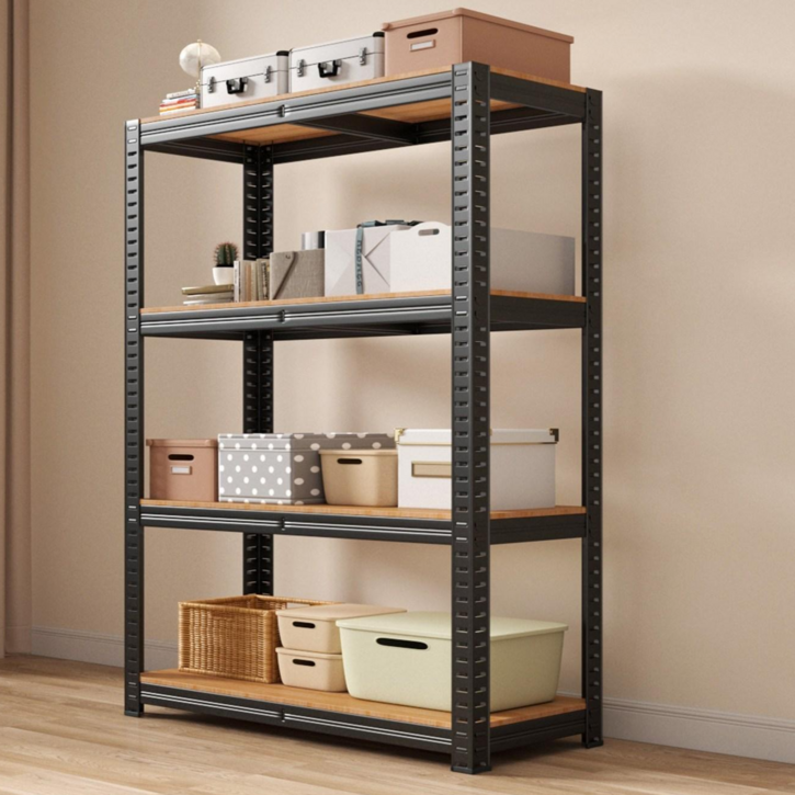투에스리빙 튼튼한 무볼트 간편조립 철제 선반, 4단, 블랙
