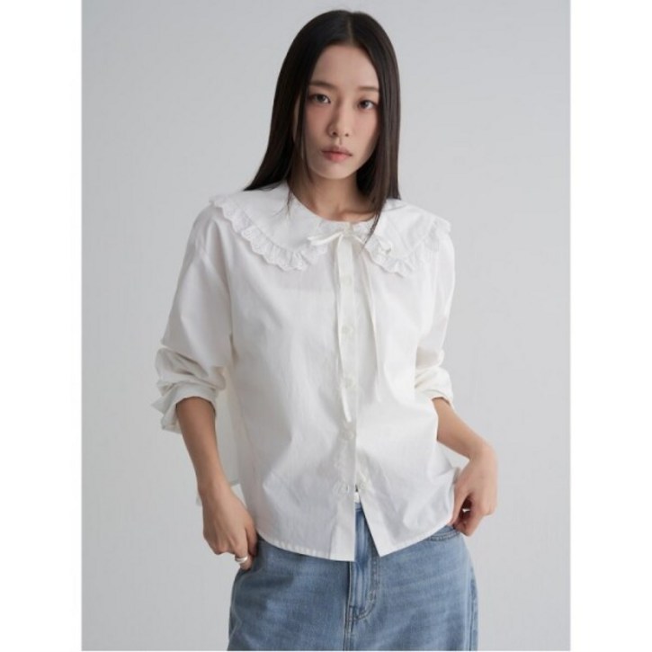 [에잇세컨즈] 코튼 긴소매 블라우스 아이보리 (165964AY40)