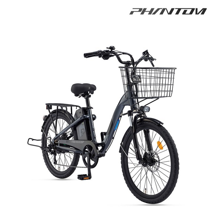 삼천리 2026 24 팬텀 시티 전기자전거 파스 스로틀겸용 시티형 바구니 자전거, 펄 차콜, 알루미늄