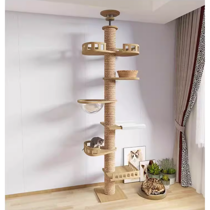 키루에 대형 캣타워 원목 대형 고양이 점프대 튼튼한 다기능 직조 캣타워, 1개, 우드