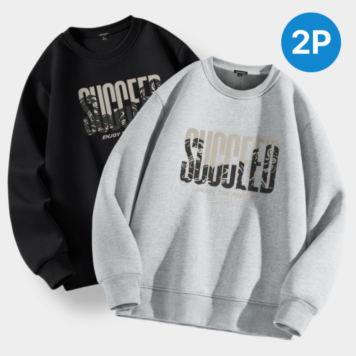 FUNBEST 남자 봄가을 맨투맨 티셔츠 오버핏 긴팔티 레터링 라운드넥 세트