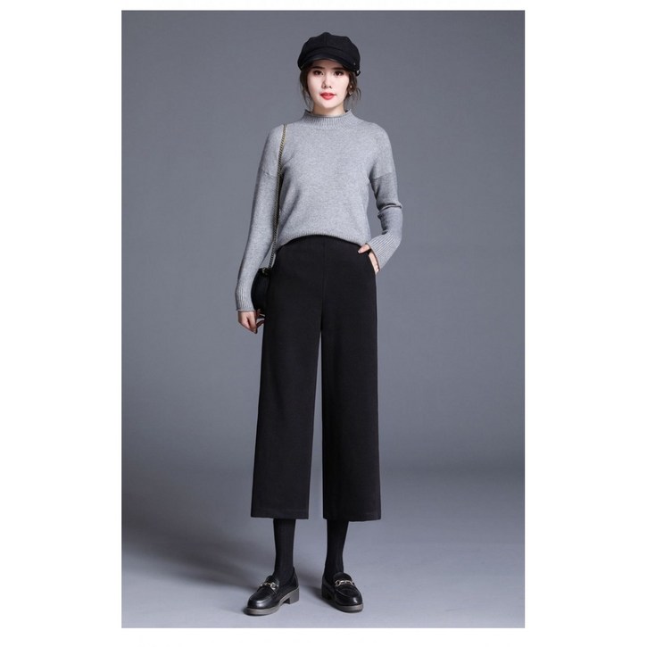 여성 8부 9부 밴딩 모직 일자 세미 와이드 겨울바지 통바지 크림색 부츠바지 키작녀 44부터 77까지