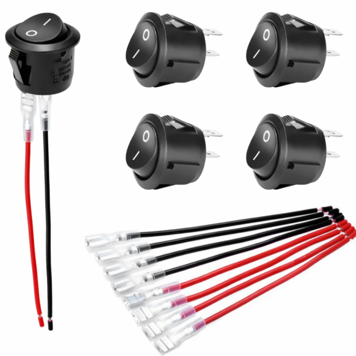 20mm 원형 ON/OFF 전원 스위치 배선포함 DIY 푸시버튼 AC 220V DC 12V 겸용, 5개