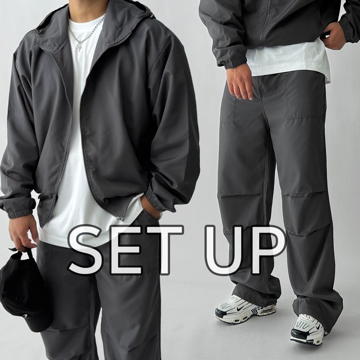 빠델 투웨이 후드집업  카고 와이드 스트링팬츠 트레이닝 셋업