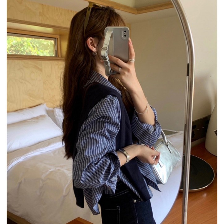 루어스룸 로렌 숄니트 SET 스트라이프 숏 셔츠 가을 간절기 기본 베이직 루즈핏 오버핏 여자 남방