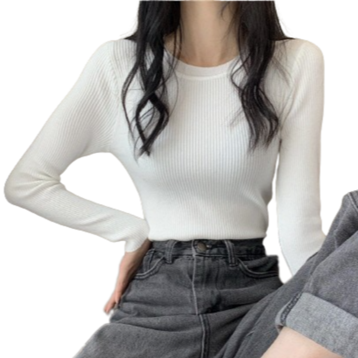 로엘란 여성 라운드넥 쫀쫀 슬림핏 골지 긴팔 티셔츠