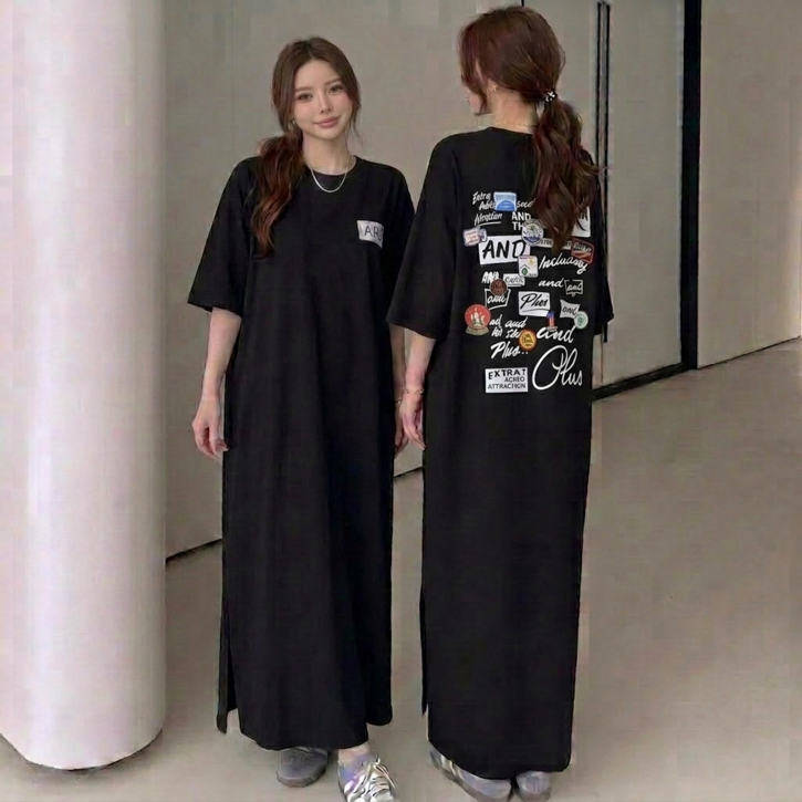 쁘띠엘라 왕박시 반팔 롱원피스 오버핏 빅사이즈 발목기장