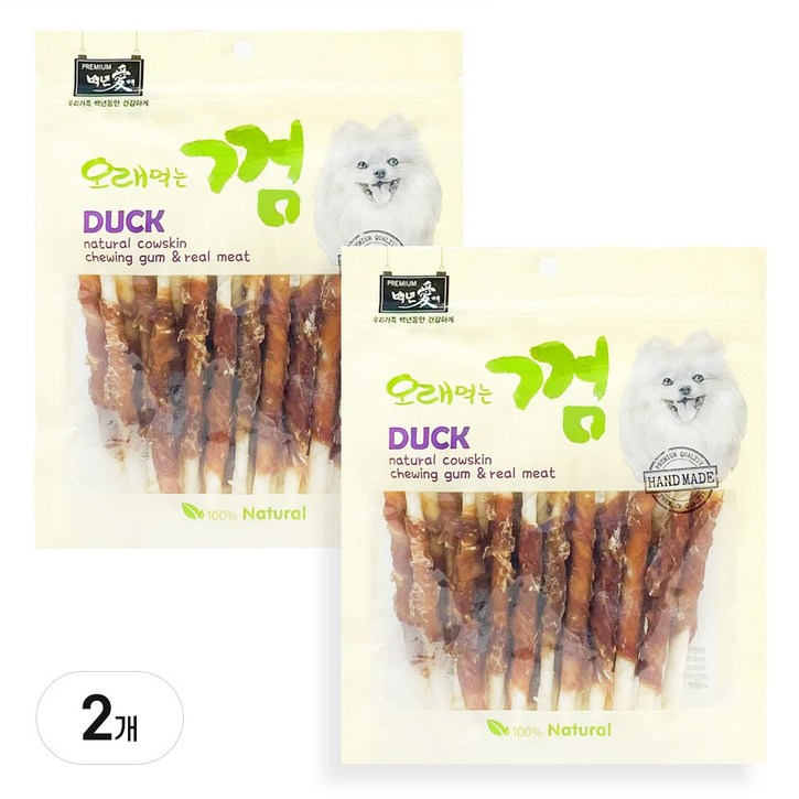 백년애 고기가 2배 이상 말린 오래먹는 개껌 강아지 간식 껌 치석 제거 2개 묶음, 1세트