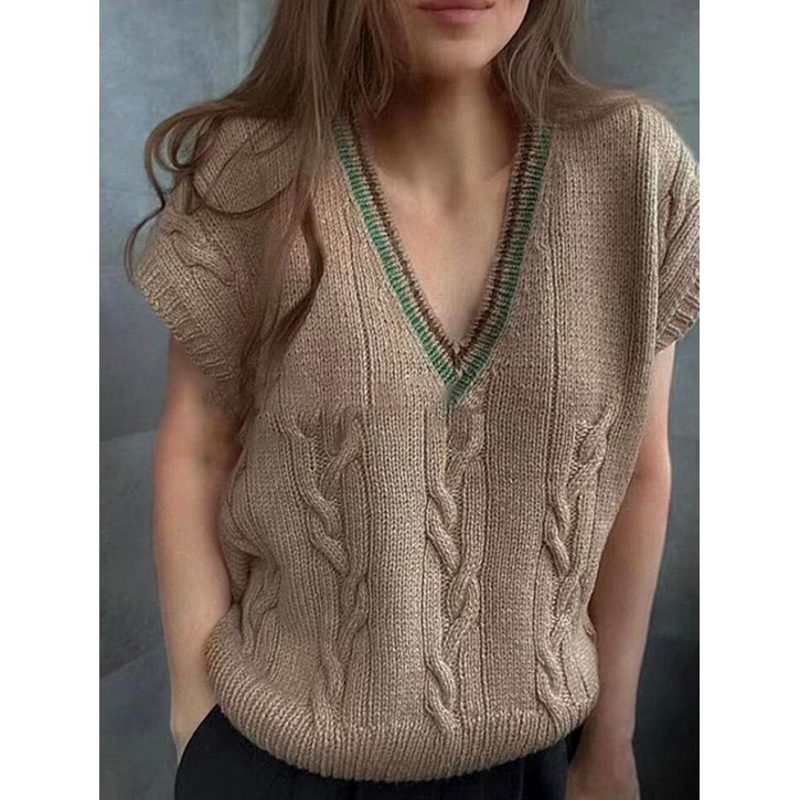 여성 니트 조끼 V넥 케이블 스웨터 베스트 봄가을용 레이어드 데일리룩