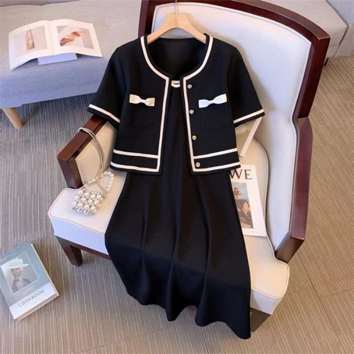 웨일쓰 트위드 여름 반팔 리본 자켓 치마 투피스 세트 ZY3FZ84